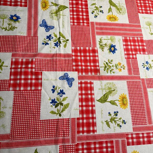 Le Cluny France Square Tablecloth Botanical Wild Flowers Red Gingham Cottage - Picture 6 of 8